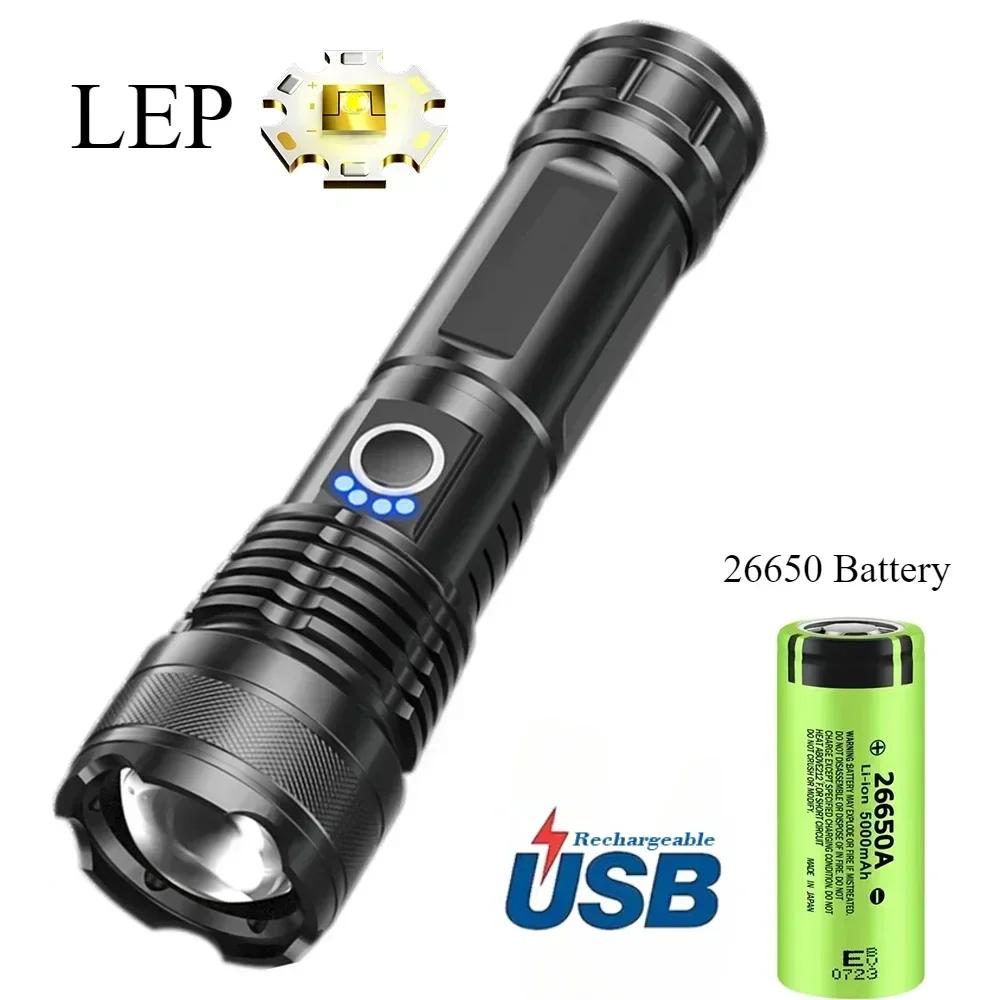 High Power LED Flashlights USB Rechargeable Built-in 4500MaH Battery Hand Light Zoom Torch Lamp For Emergency Camping Lighting