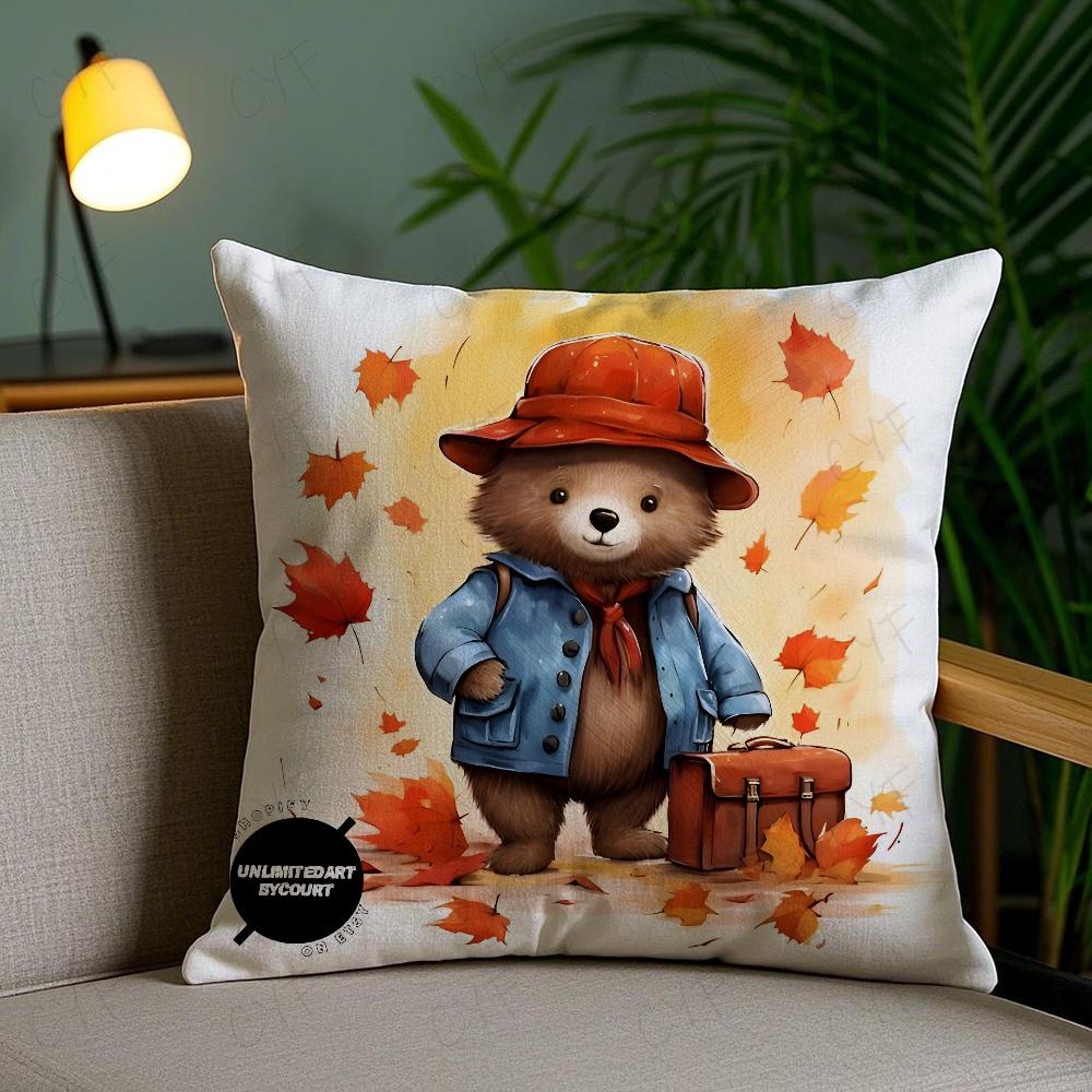Cute P-Paddington Bear Pillow Case Anti-Dustmite Pillowcase Invisible Zipper Silky Short Plush Sofa Cushion Cover