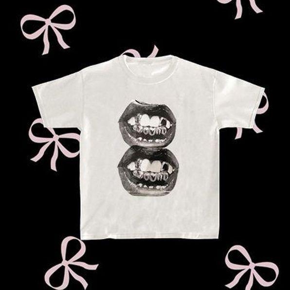 Tooth Drill Mouth Trendy Brand Short Sleeve Loose Hip Hop Street Casual Couple T-shirt Fun Creative TEE Men's Top