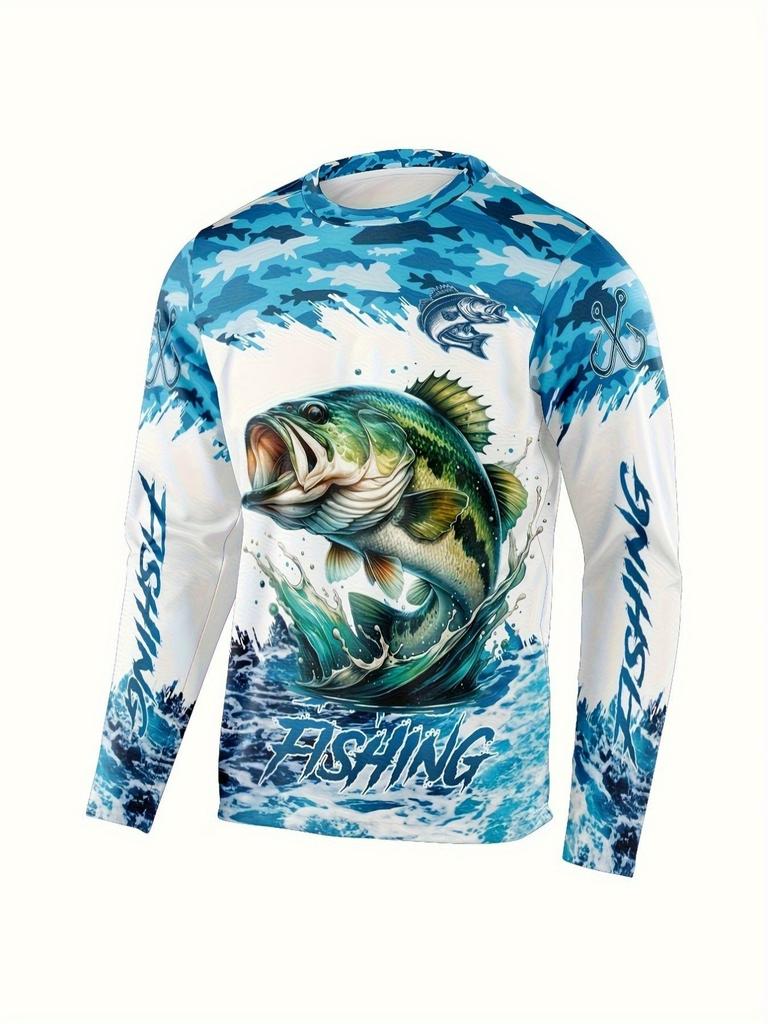 Dripping Men's Fishing Shirt - Long Sleeve Outdoor Fisherman Shirt with Perch Pattern