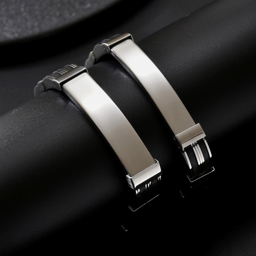 Stainless Steel Black Pattern Splicing Bracelet With Smooth Surface Men's Trendy Accessories Simple Color Blocking Design Niche Personality Versatile