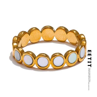 Natürliche Muschel, rund, hochwertiger Fingerring, 316L Edelstahl, gegossener Charm, stilvolles Schmuckzubehör 2024