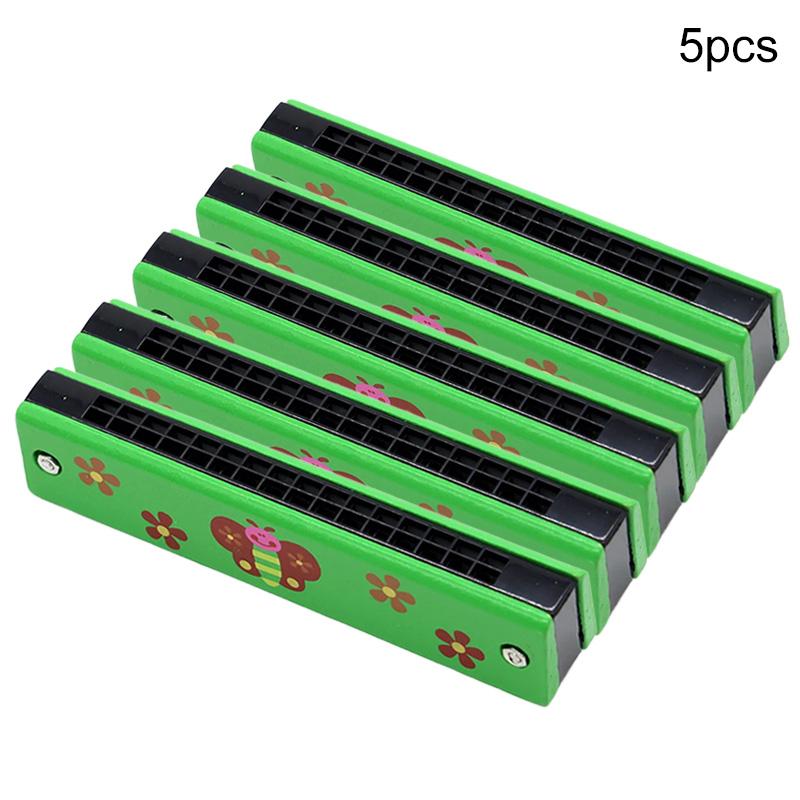 Green Butterfly Wooden Harmonica 16Holes Cartoon Musical Instrument Children Montessori Educational Toys Kids Instruments TMZ