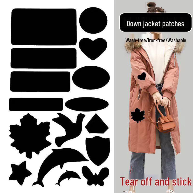 Černá samolepicí omyvatelná záplata pro bezešvé opravy péřových bund