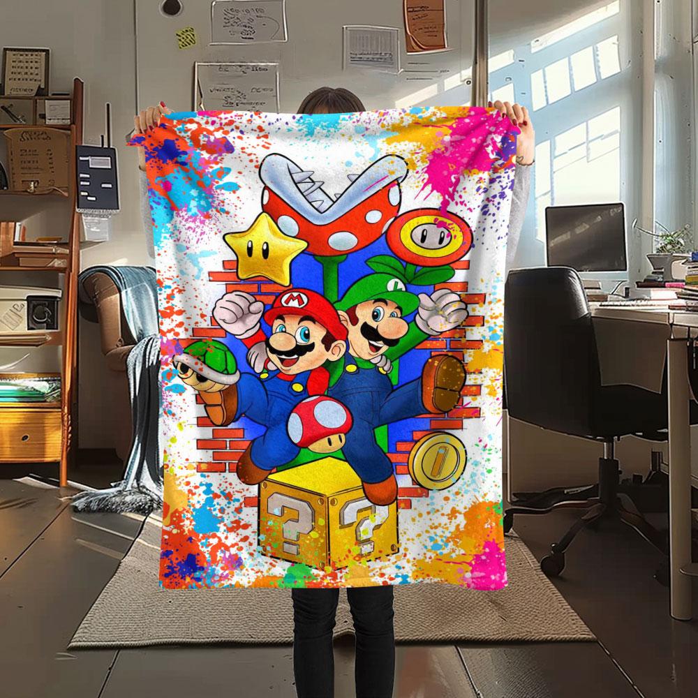 Super Mario Cartoon printing Flannel Blanket Bedroom Sofa Camping Warm blanket Gifts for family and friends-MJ014