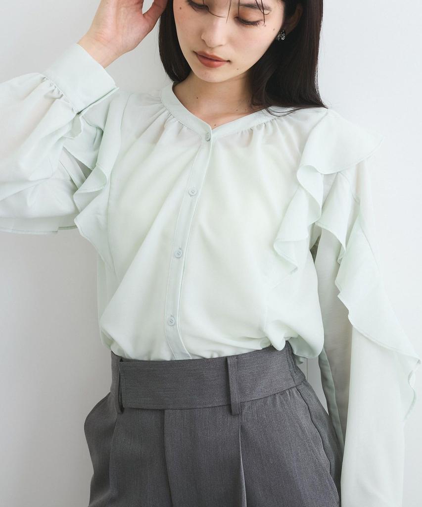 Ruffled Frill Light Green Front and Back [BIS] Women's Blouse, (33), 2-Way