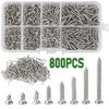 800PCS Self Tapping Screw Assortment Cross Flat Head M2 Thread Nail Screw Set Carbon Steel for Deck/Drywall/Concret/Sheet Metal