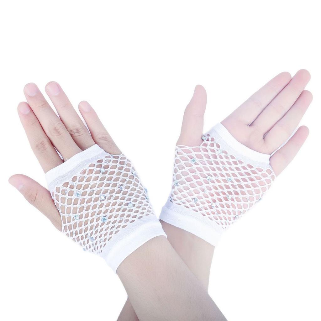 Stylish Half Finger Mesh Gloves Rhinestones Embellished Lightweight Dancewear Summer Outdoor Activity Gear