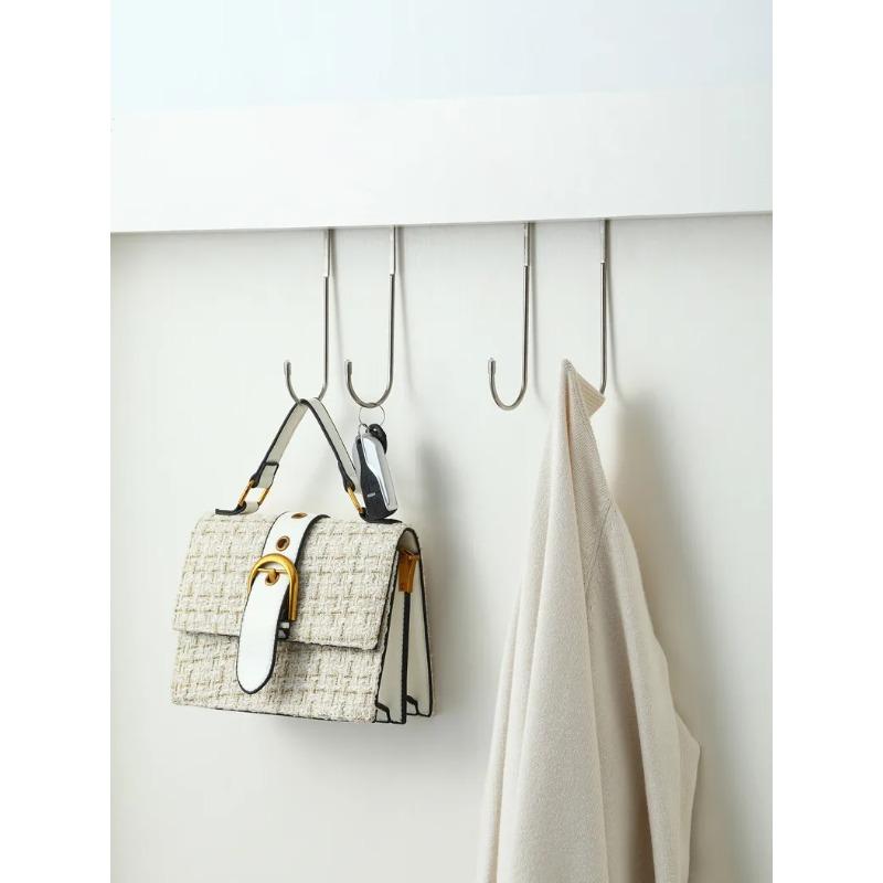 304 Stainless Steel Hook Free Punching Double S-Shape Hook Kitchen Bathroom Cabinet Door Silvery Type Coat Towel Storage Hanger