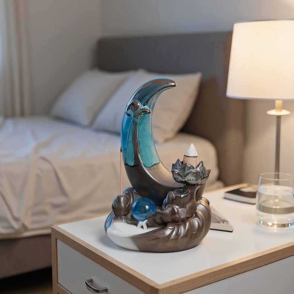 Moon Lotus Leaf Backflow Incense Burner Back Flow Incense Cone Burner Waterfall Ceramic Incense Cone Holder For Home Room