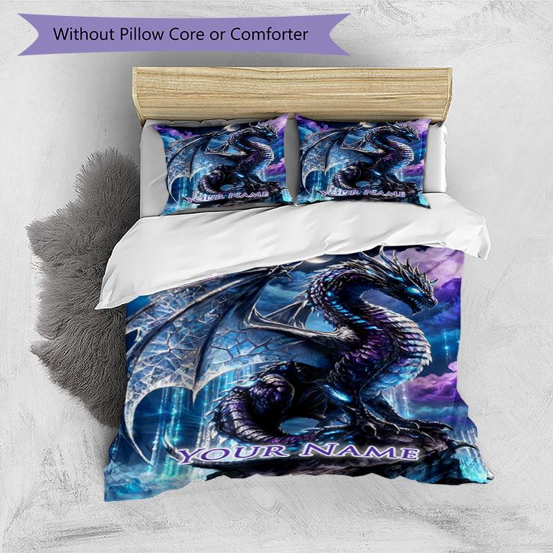 3PC Custom Name Ethereal Dragon Fantasy Art Bedding Set Printed Bedding Set Duvet Cover Closure Includes 1 Duvet Cover & 2 Pillowcases for All Seasons