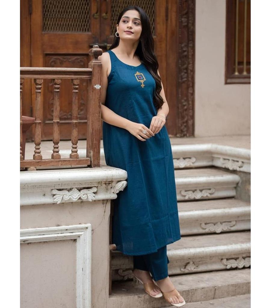 Salwar Kameez in Cotone da Donna Designer per Feste Indiano Bollywood Top Tunica Kurta Set Pantaloni Senza Maniche