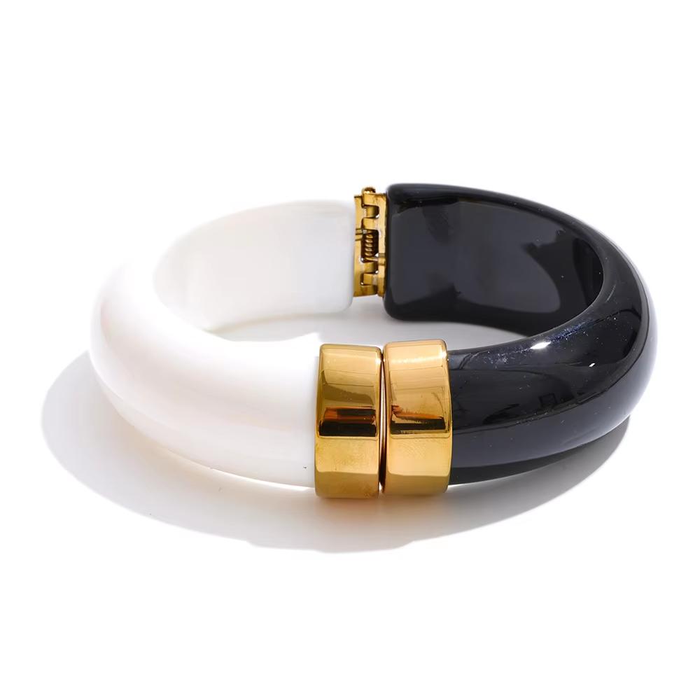 Yhpup 66mm Groen Roze Bruin Paars Acryl Dikke Armband Manchet voor Vrouwen Roestvrij Staal Nieuwkomers 2025 Polssieraad Cadeau