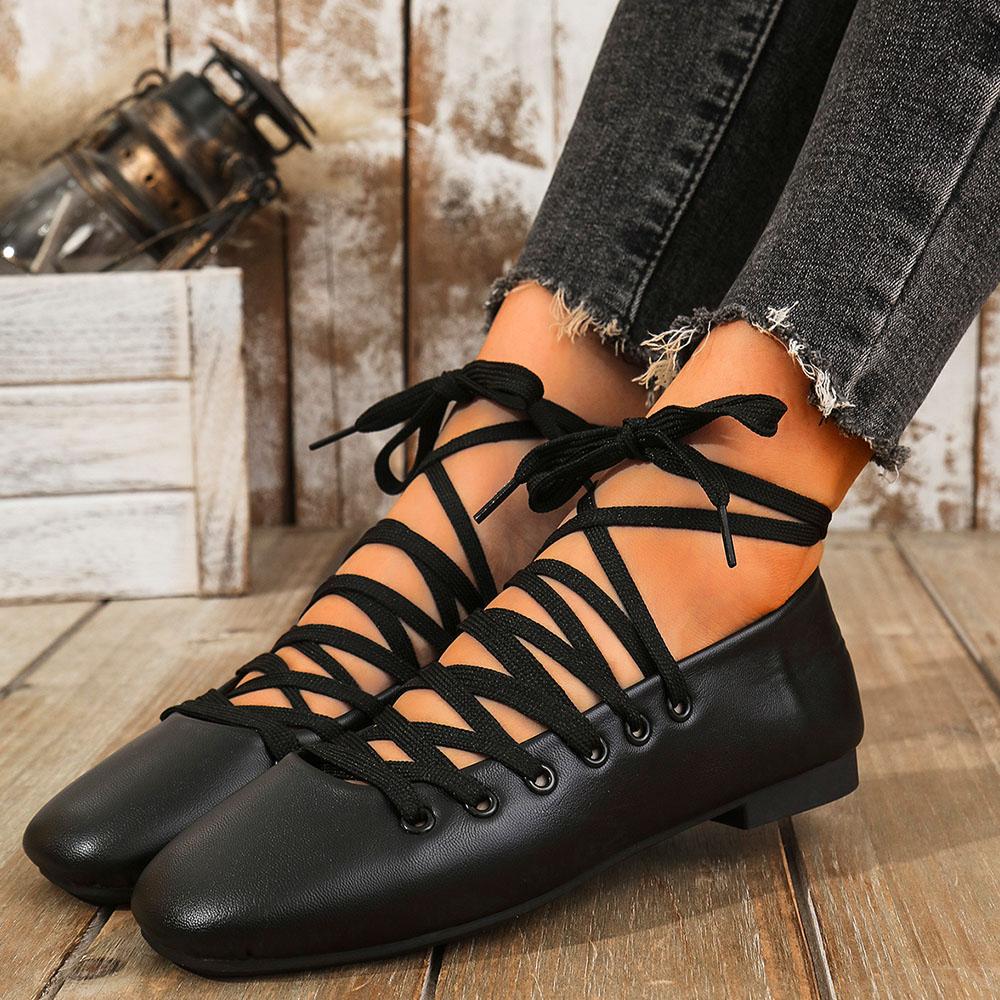 

Silk Mary Janes Shoes For Women Spring Autumn Lace-up Flats Ballet Shoes Comfy Women Shoes Big Size 43 38