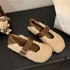 Leopard Print Fur Shoes Winter New One-line Belt Round Toe Shallow Mouth Soft Sole Non-slip Wear-resistant Flat Shoes