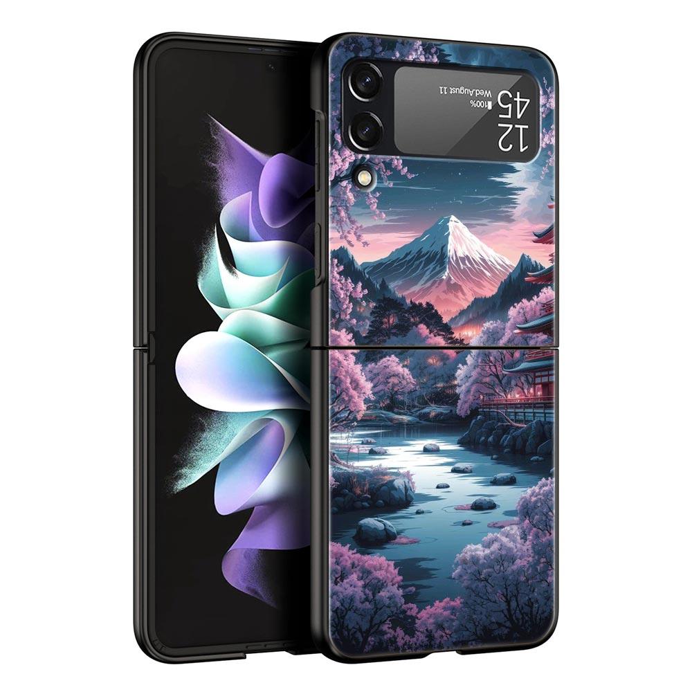 Pink Sunset Mountain Hard PC Phone Case For Samsung Galaxy Z Flip 7 6 5 4 Black Cover For Galaxy Z Flip 3 Foldable Shell Fundas