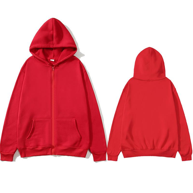 American Style Unisex Zip-Up Hooded Sweatshirt - Solid Color, Loose Fit (2025)