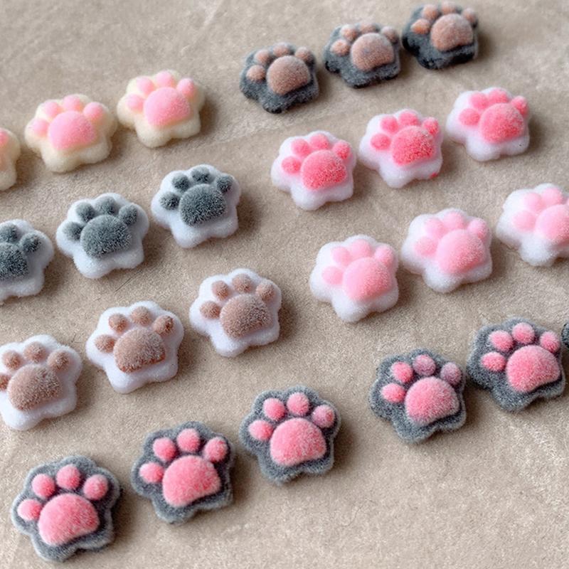 10Pcs 3D Plush Mini Cat Paw Nail Art Charms Velvet Resin Nail Art Decoration Cartoon Diy Manicure Salon Party Winter Girls Gift