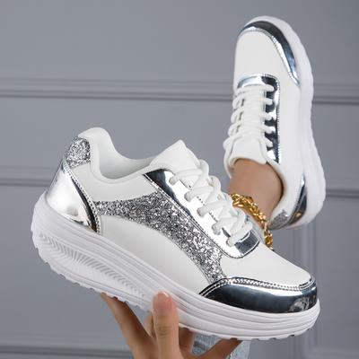Tênis cor de metal casual vulcanizado sapatos esportivos moda sapato branco para mulher sapatos baixos verão respirável sapatos femininos