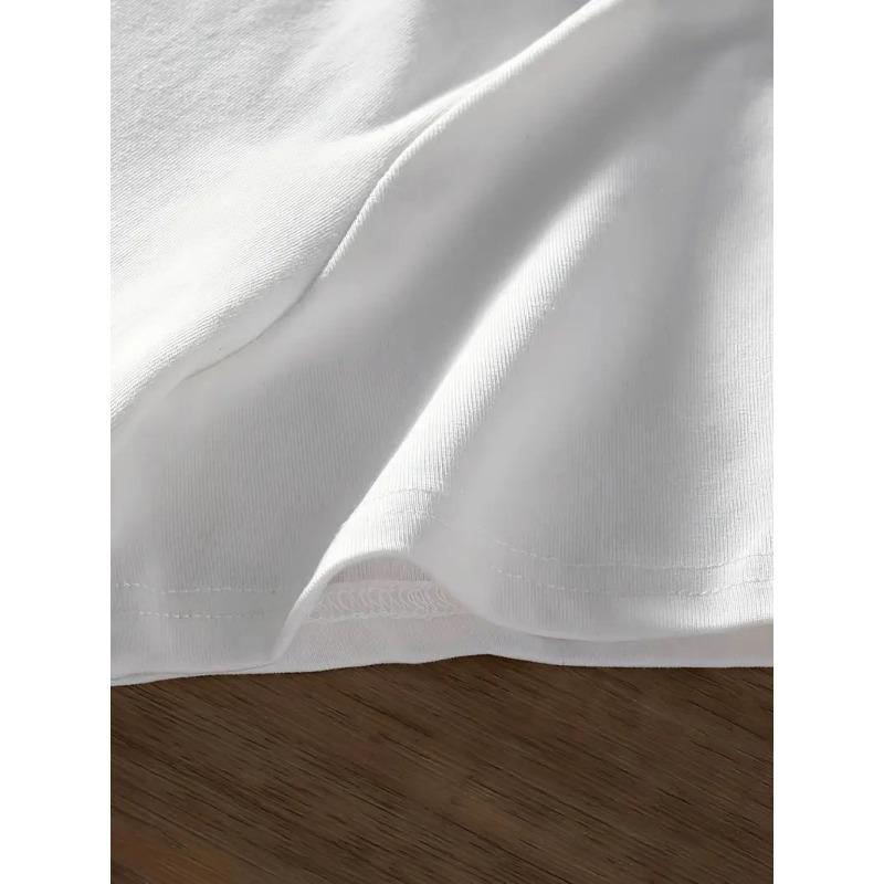 European Size Women's casual short-sleeved T-shirt-bee flower print round neck top spring and summer fashion white with yellow and blue embellishment