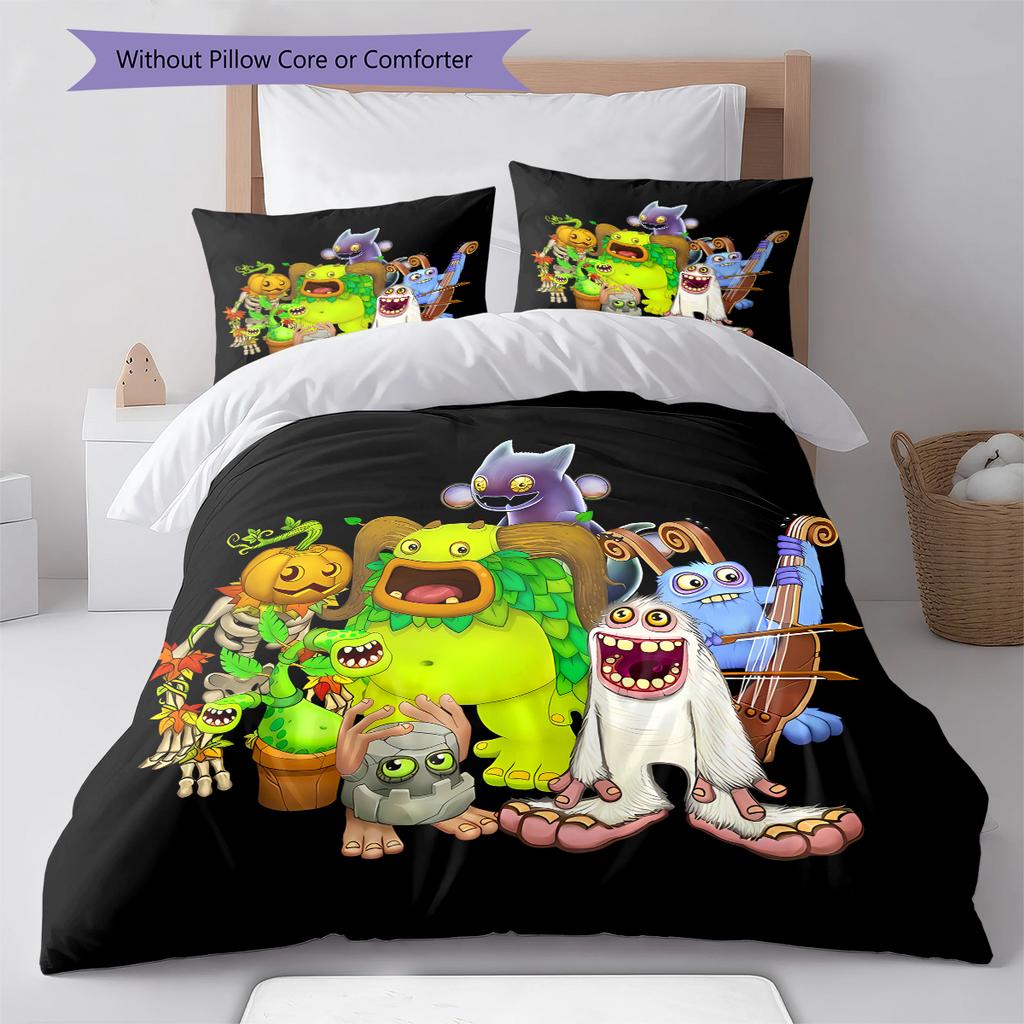 My Singing Monsters Pattern Bedding,Quilt Set Quilt Cover Pillowcase Home Birthday Gift (1 * Duvet Cover + 2 * Pillowcase, Without Core)