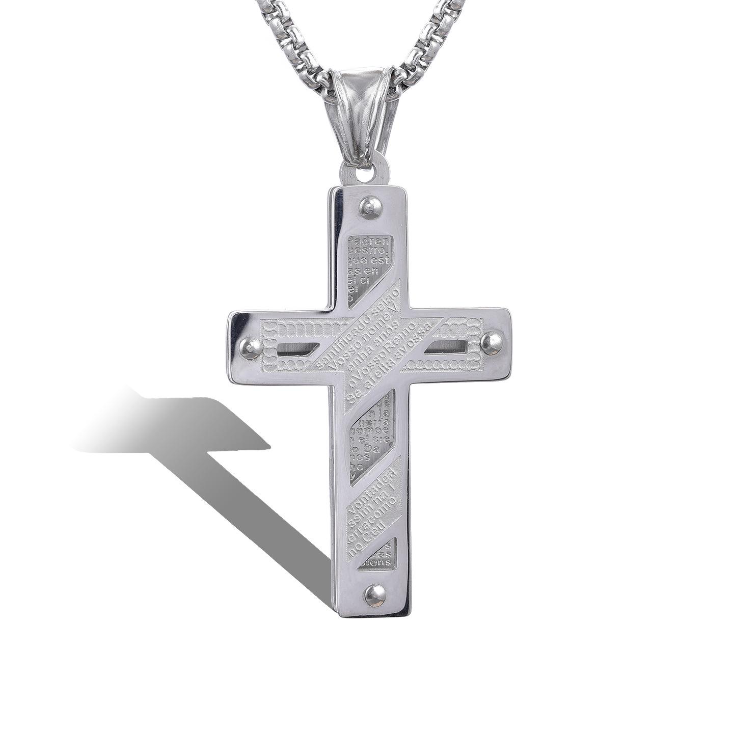 Silver Gold Moissanite Cross Pendant Rune Hollow Cross Pendant Necklace for Men Gold Stainless Steel Cross Necklace Stainless Steel Skull Head Pendant Necklace серебряный