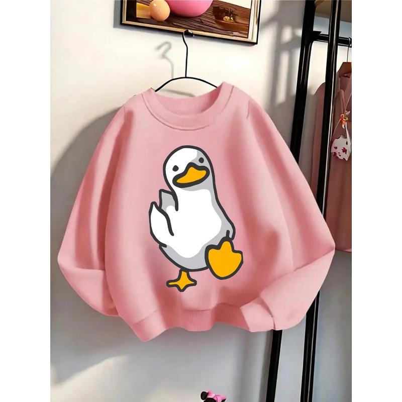European sizes Kids' Crewneck Sweatshirt - Duck Standing with One Foot Raised , Sportswear And Casual Wear, Soft And Comfortable, Children's Clothing