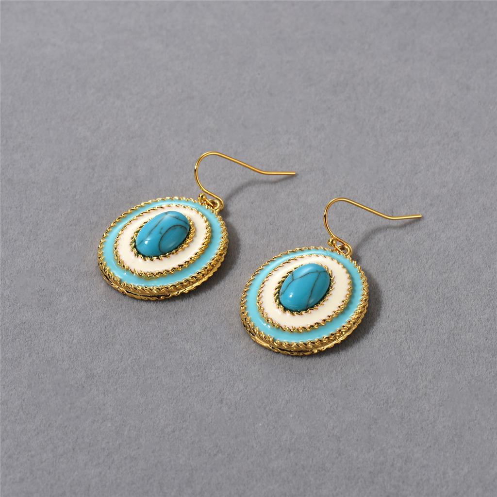 New Product Personality Trend Light Blue Drip Glaze Texture Natural Turquoise Niche Retro Trend Unique Earrings Women