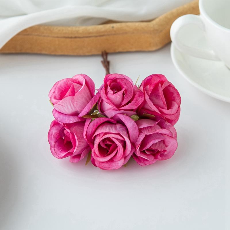 6 SZT Sztuczny Kwiat Jedwabna Mała Róża DIY Ślub Panna Młoda Kwiat do Trzymania Akcesoria Dekoracja Wazon Dom Sypialnia Wieniec Świąteczny