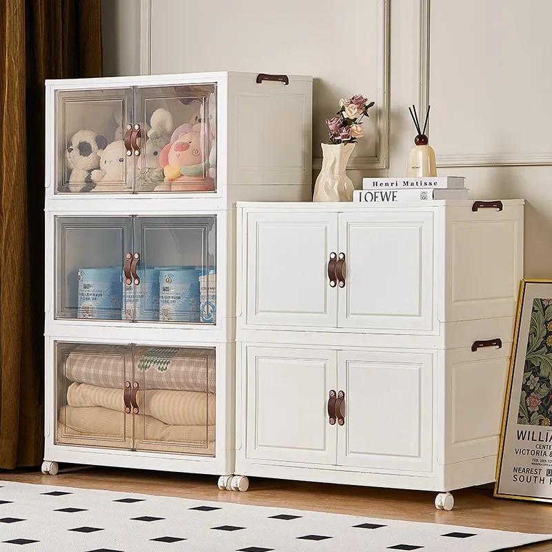 Rolling Folding Storage Cabinet, Large Capacity Multi-Layer Organizer with Wheels for Closet, Toys, Snacks