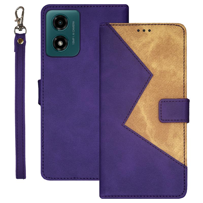 

IDEWEI For Motorola Moto E14 4G/G04 4G/G04s 4G/G24 4G Case Splicing Color Flip Leather Phone Cover Purple