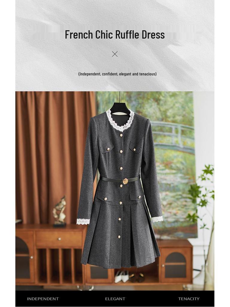 Elegant French Retro Style Waist-Hugging Dress for Women