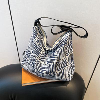Cloth Bag 2025 Autumn New Large-capacity Canvas High-value Plaid Wide Shoulder Strap Single Shoulder Messenger Tote Bag