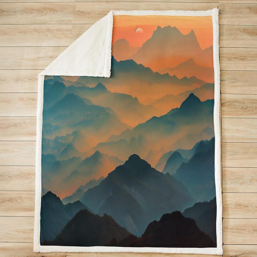 Mountain Sunset Landscape Blanket Soft Sherpa Throw Nature Art Decor Cozy Living Room Sofa Bedding Home Decoration