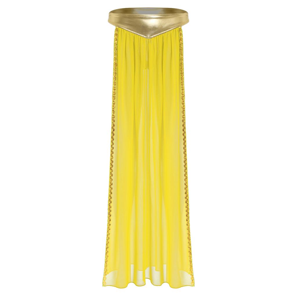 Costume da Regina Antica da Donna Slip Gonna in Chiffon Spacco Laterale Metallizzato Riflettente Rifiniture Dorate Outfit di Halloween