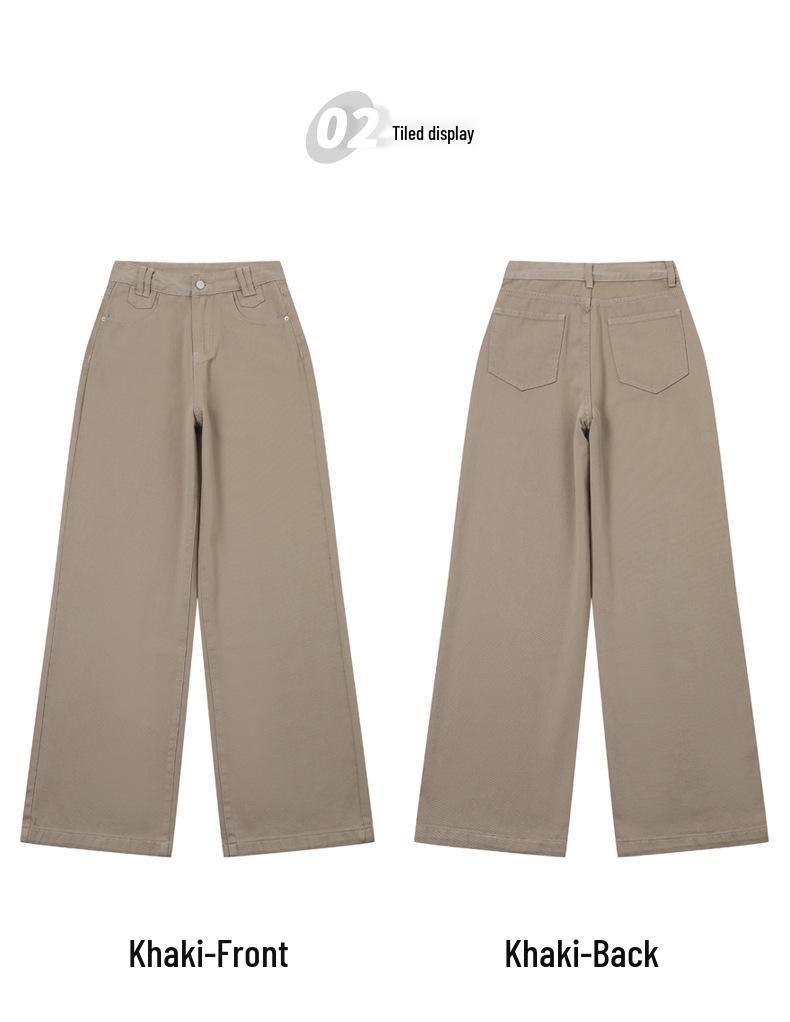 Women's American Retro Wide-Leg High-Waist Khaki Jeans - Versatile Plus Size, Autumn 2025 Collection