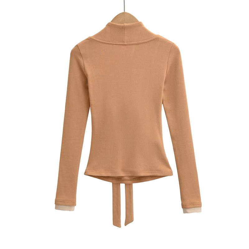 Women's Faux Cashmere Trendy Layered Long-Sleeve Tie-Up Top for Spring/Autumn