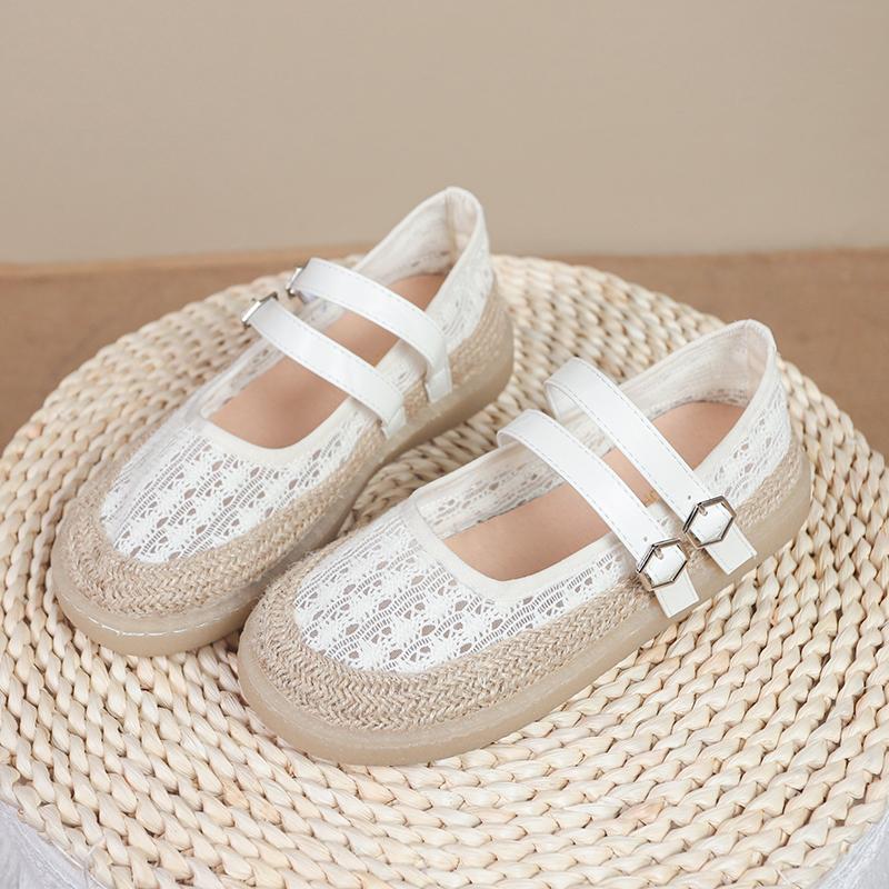

Fashion Women s Summer Sweet Cutout Breathable Woven Versatile Vintage Soft Sole Casual Single Shoes 35