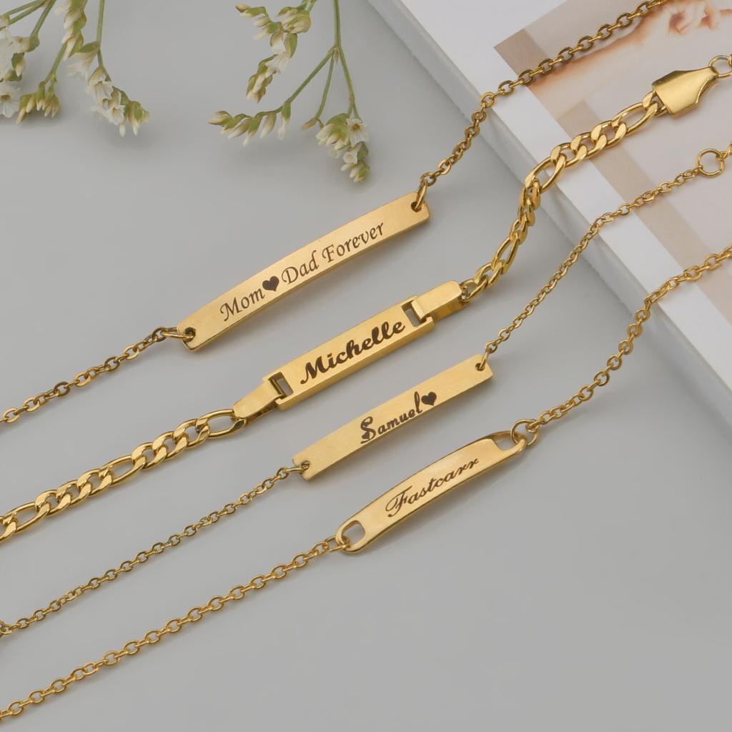 Atoztide Custom Baby Name Bar Nameplate Bracelet For Stainless Steel Women Kids Adjustable Link Chain Personalized Jewelry Gift