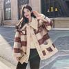Petite Women's Retro Plaid Faux Lambswool Coat - Korean British Style for Autumn/Winter 2024