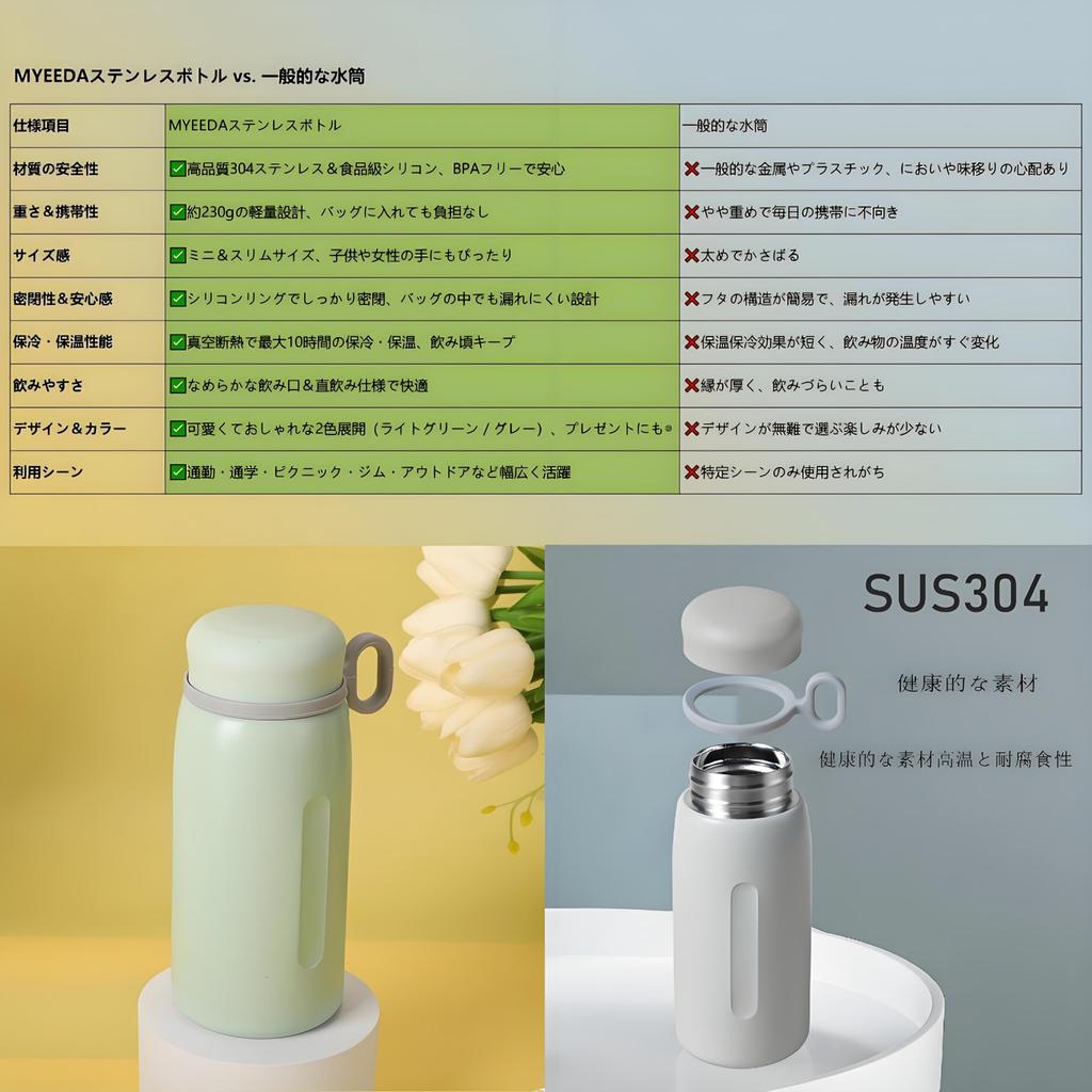 Rust-Resistant, High-Quality Stainless Steel MYEEDA Water Bottle, 400ml, Thermos with Handle, Easy-to-Clean, Stylish, Lightweight, Coffee Bottle,