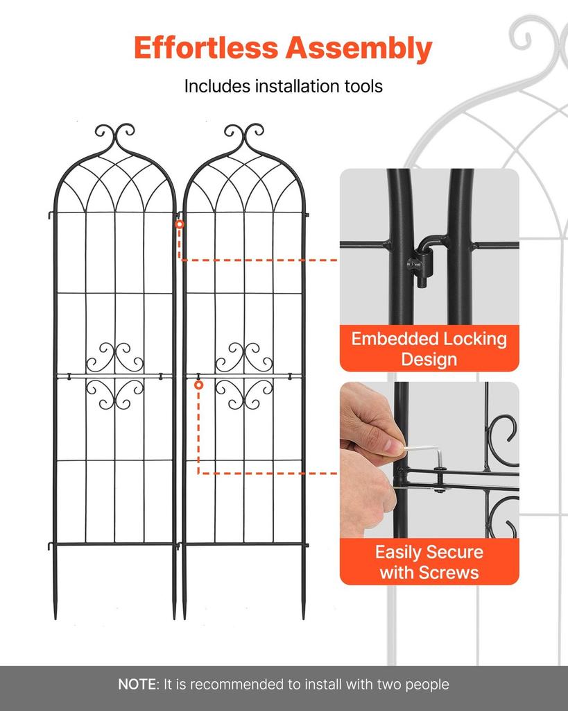 Garden Trellis, 152 X 40.5 Cm Rose Trellis, 4 Packs Garden Flower Rose Trellises with Powder-Coated Finish & Convenient Locking Design, Plant Support