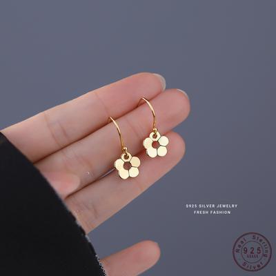 925 Sterling Silver Korean Hollow Flower Earrings for Women INS Simple Temperament Lovely Jewelry