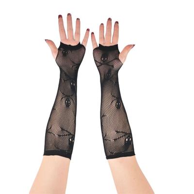 1 Paar fingerlose Netzhandschuhe mit Totenkopf-Motiv, Netz-Armstulpen, Halloween-Party-Cosplay-Kostümzubehör