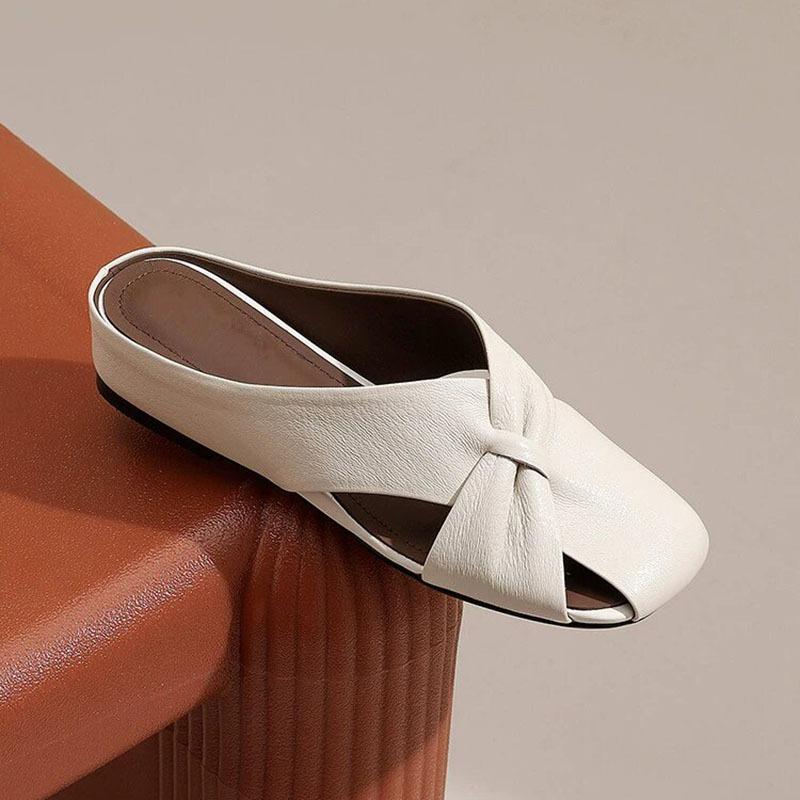 Women's Butterfly Knot Slip-On Flat Bottom Sandals Spring Autumn Outdoor Wear PVC Material Square Head Casual Slippers