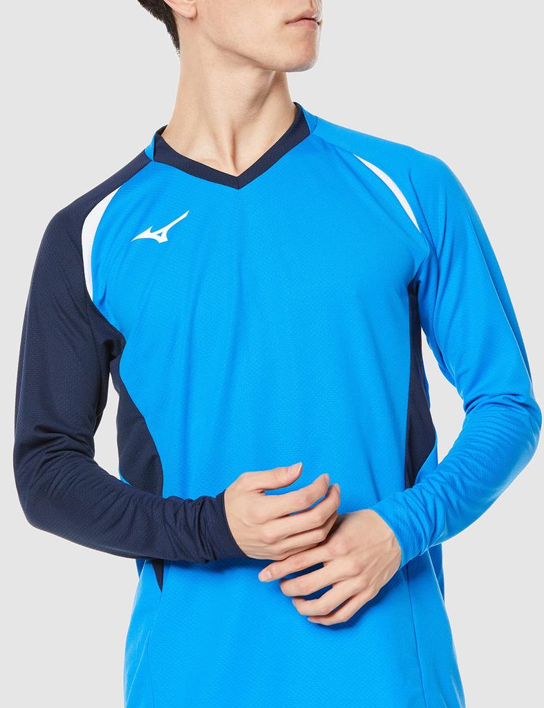 Mizuno Volleyball Game Shirt, Long Sleeve, Moisture-Wicking, Quick-Drying, Junior Available, V2MA2122, Diva Blue X Dress Navy X White, Size L