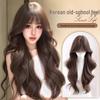 Women's Full Head Wig with Realistic Hair Fibers, Seamless Frontal, Large Scalp Coverage, Bangs, and Large Wave Long Curls