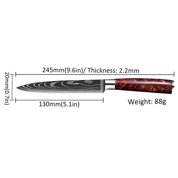 Damascus Pattern Red Branch Household 5-inch Multi-purpose Knife Fruit Knife Fish Bone Pattern Paring Knife