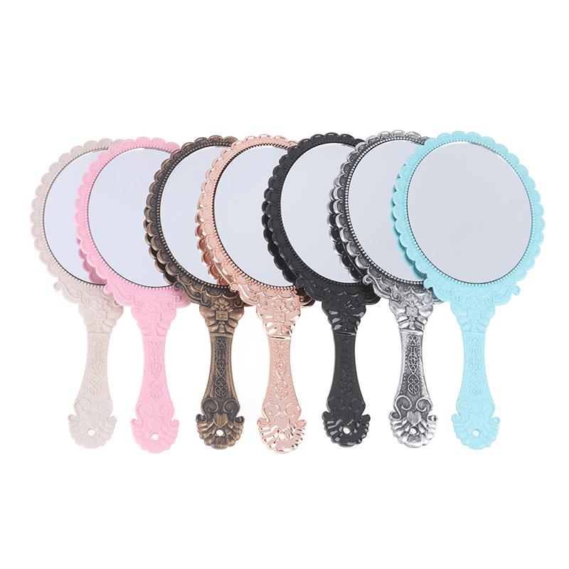 מראה איפור ידנית מגולפת וינטג' מראה ידנית עם ידית קוסמטיקה