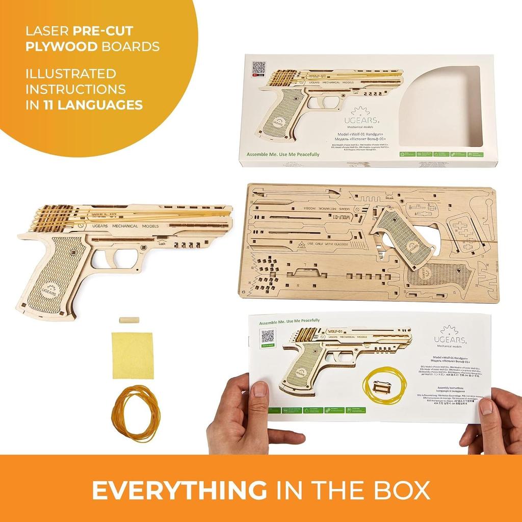 Ugears Handgun 70047 Wooden Puzzle Craft Model No Glue or Tools Required Adults and Children Wolf-01 - -
